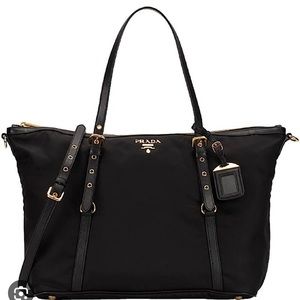 COPY - Prada Tessuto Nylon Saffiano Leather Black Top Zip Tote Bag
